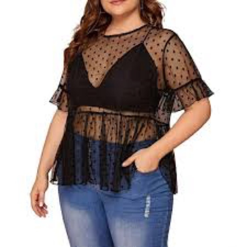 Amazon Black Sheer Flutter Sleeve Blouse with Ruffled Style